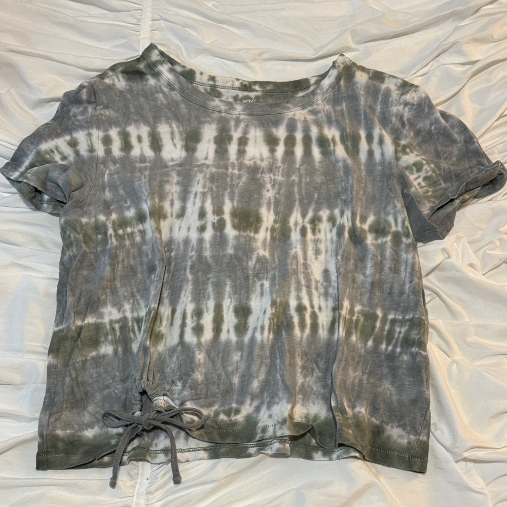 Aerie Casual Tie-Dye Short Sleeve Tee large women’s tie scrunch bow detail green